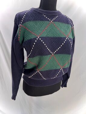 Russ Petites Vintage Women's Argyle Knit Sweater Sz Medium 90’s Grunge Heritage